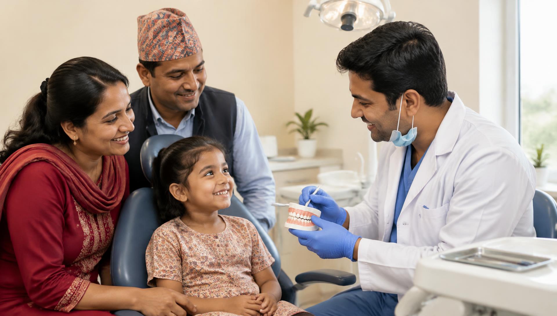 A family talking with a dentist at Happy Dental